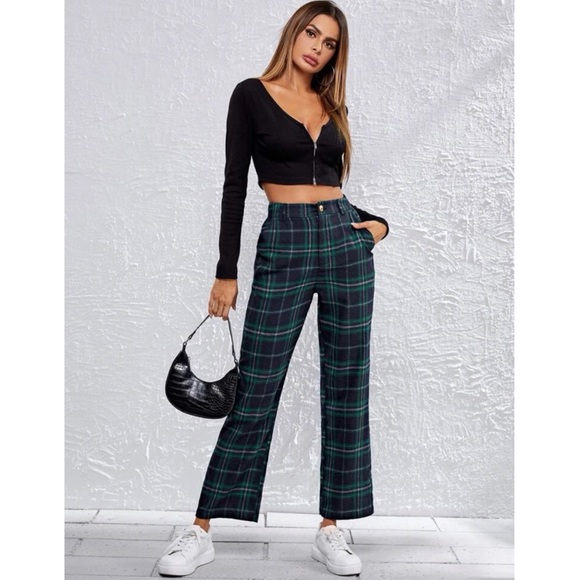 NWT Shein Slant Pocket Tartan Pants - Picture 7 of 7